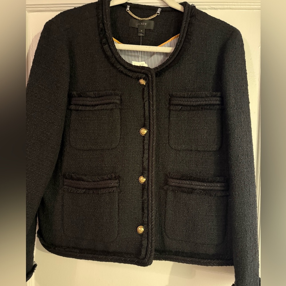 J. Crew Black Braided Trim Tweed Jacket with Gold Buttons - Picture 5 of 11